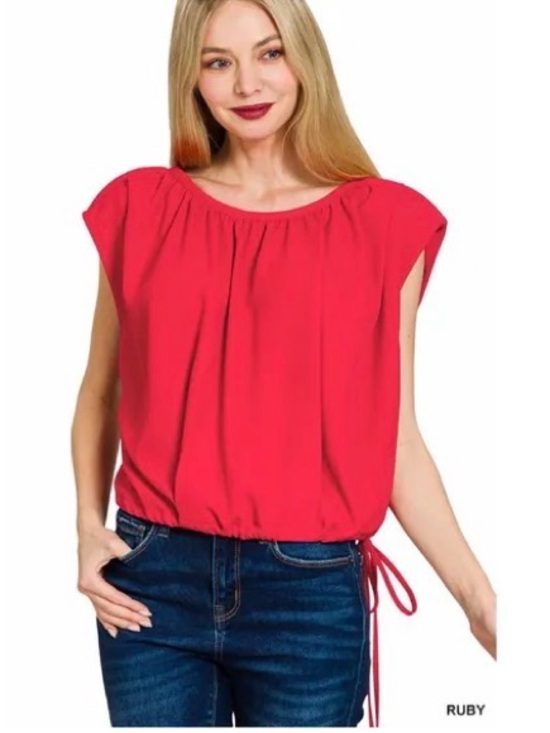 Zenana Tops - Women’s Ruby Red Cap-Sleeve Side Tie Top